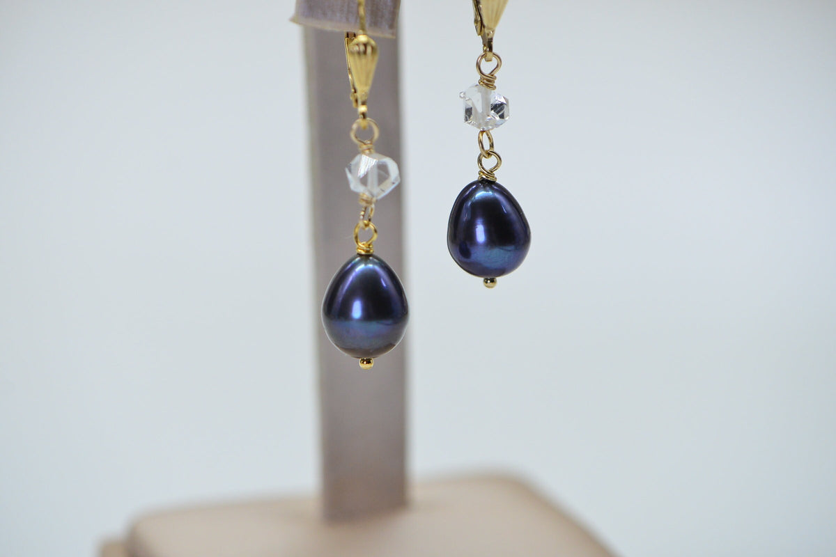 Black Pearl Herkimer Diamond Sterling Silver Earrings: July Birthstone