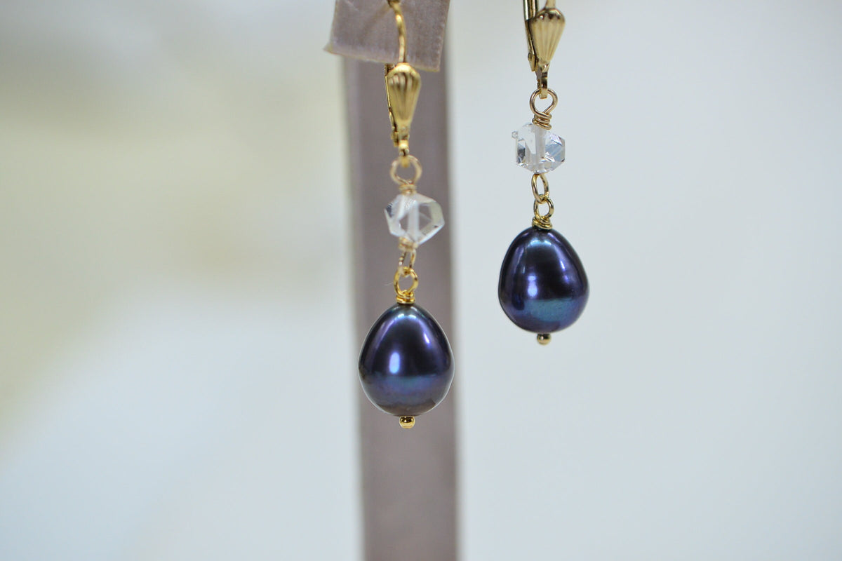 Black Pearl Herkimer Diamond Sterling Silver Earrings: July Birthstone
