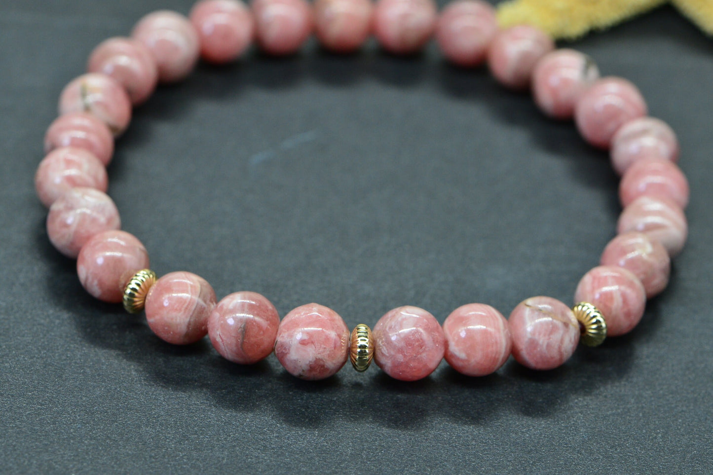 AAA Rhodochrosite Mala Bracelet, Stretch Cord Beads Bracelet,  Pink Gemstone Bracelets