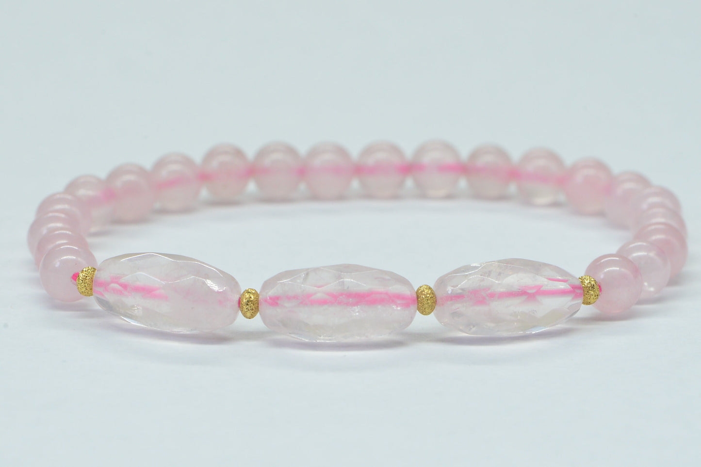 Rose Quartz Barrel ,Women's Healing Bracelet,  Bead Bracelets, Love Bracelet .