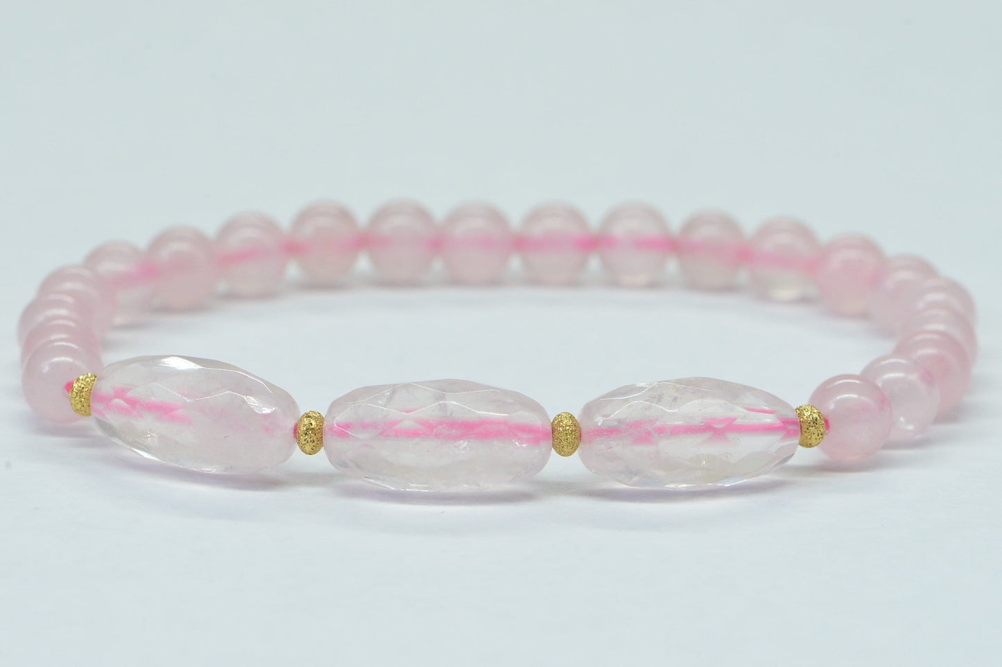 Rose Quartz Barrel ,Women's Healing Bracelet,  Bead Bracelets, Love Bracelet .