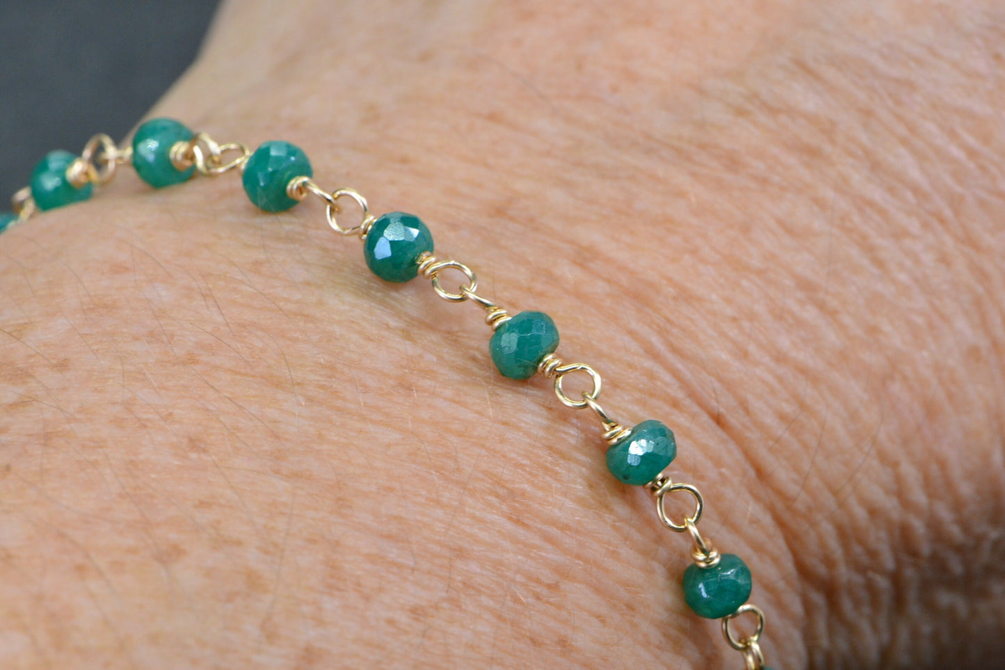 Emerald Bracelet, 14K Gold Filled Wire Wrapped Jewelry, May Birthstone