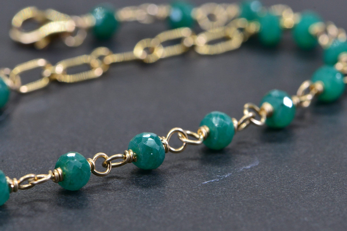 Emerald Bracelet, 14K Gold Filled Wire Wrapped Jewelry, May Birthstone