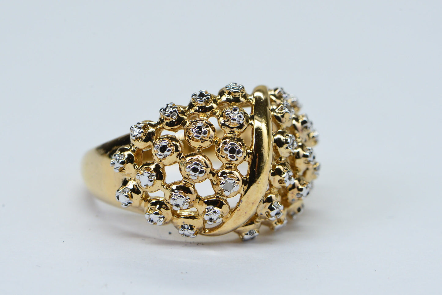 Vintage Dome Ring Diamond 14K Yellow gold Over Sterling Silver