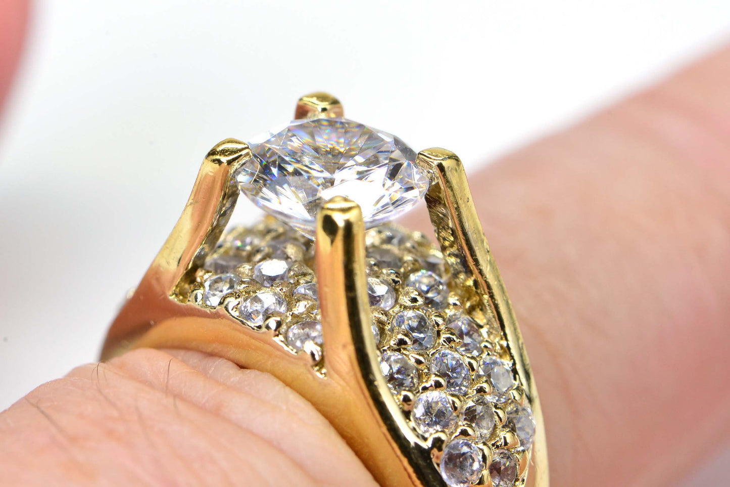 Cubic Zirconia Engagement Ring: 14K Yellow Gold Over Sterling Silver