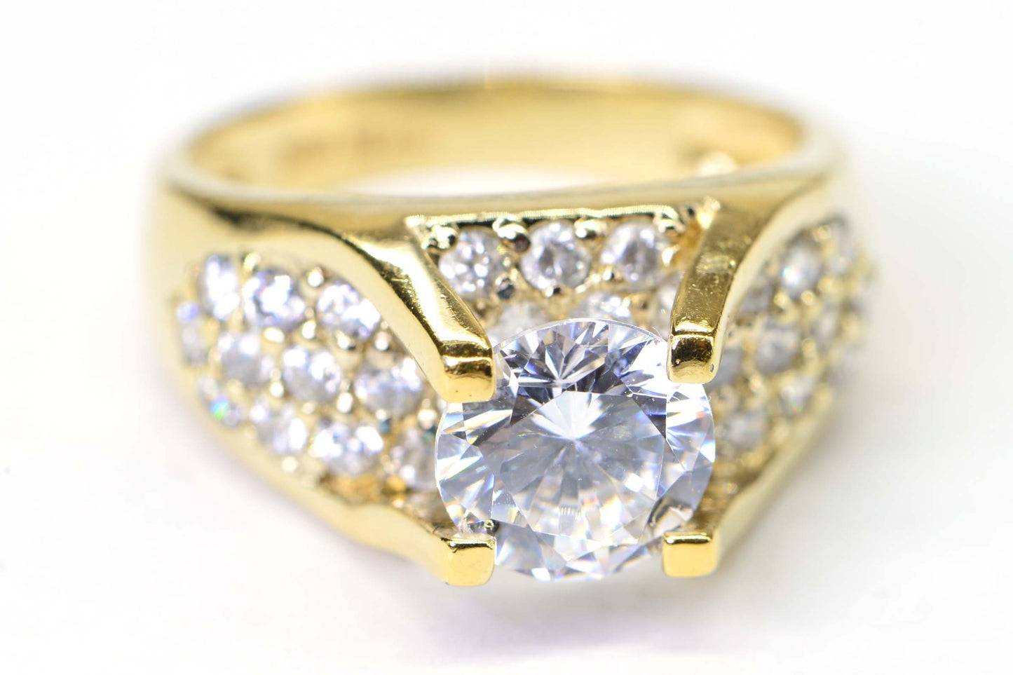 Cubic Zirconia Engagement Ring: 14K Yellow Gold Over Sterling Silver