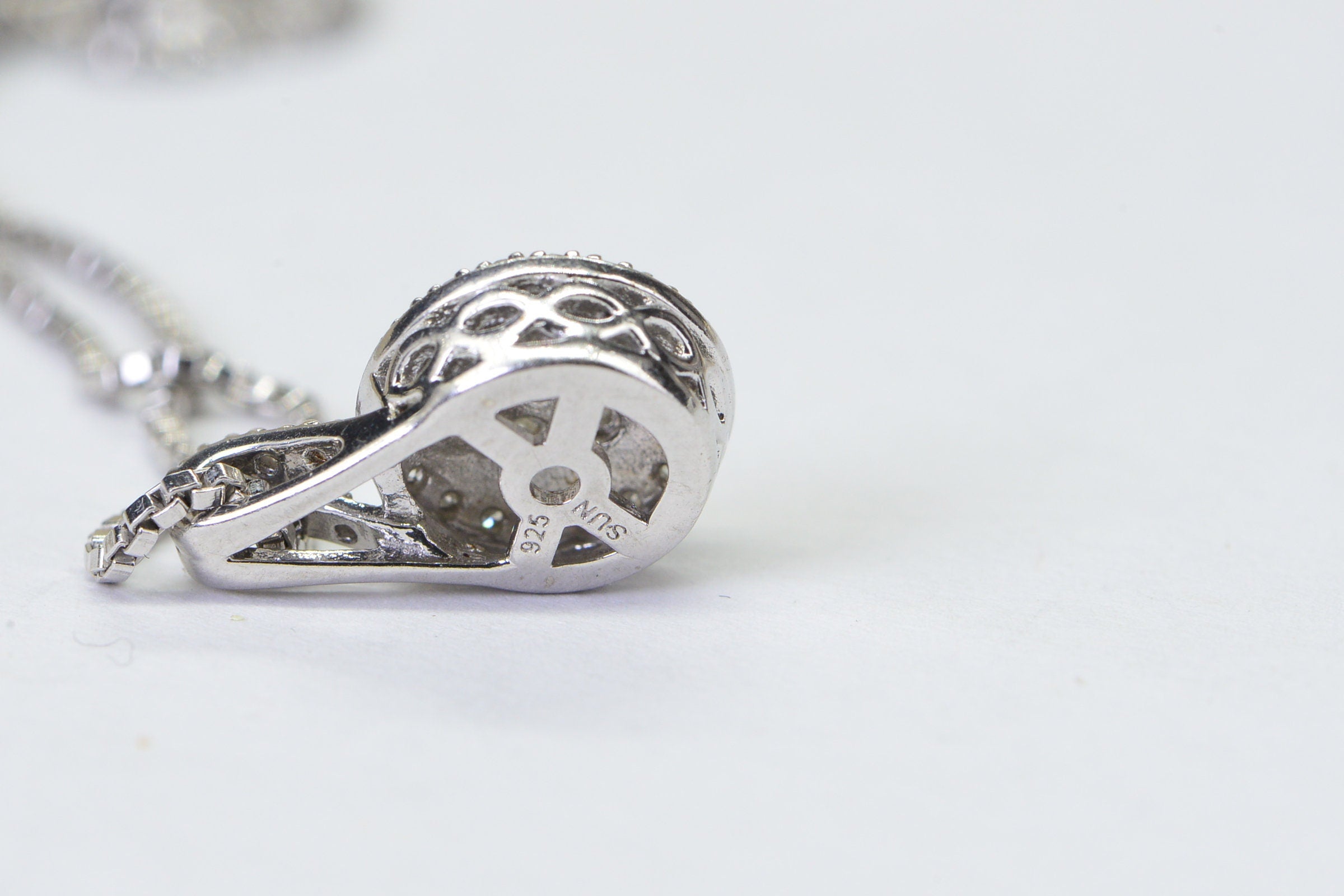 Small Diamond Cluster Pendant: Sterling Silver Estate Jewelry