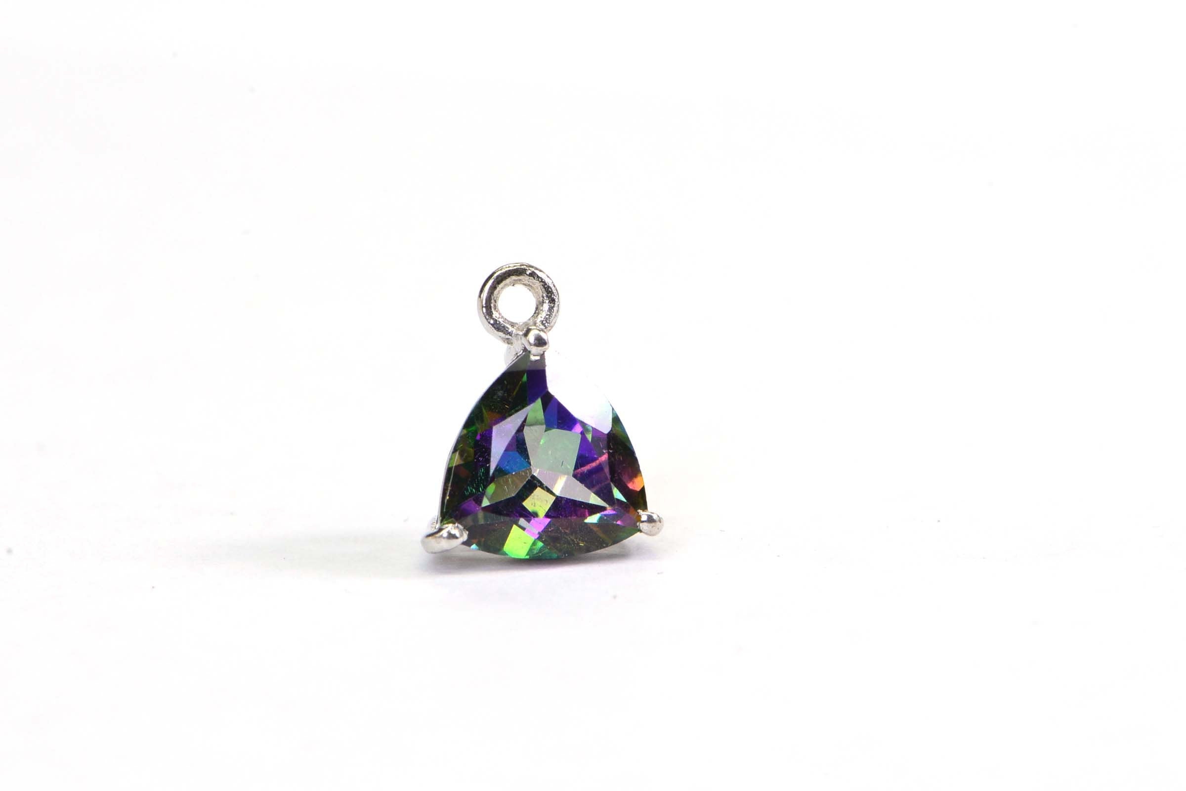 Mystic Topaz Trillion Charm: Sterling Silver Pendant Component