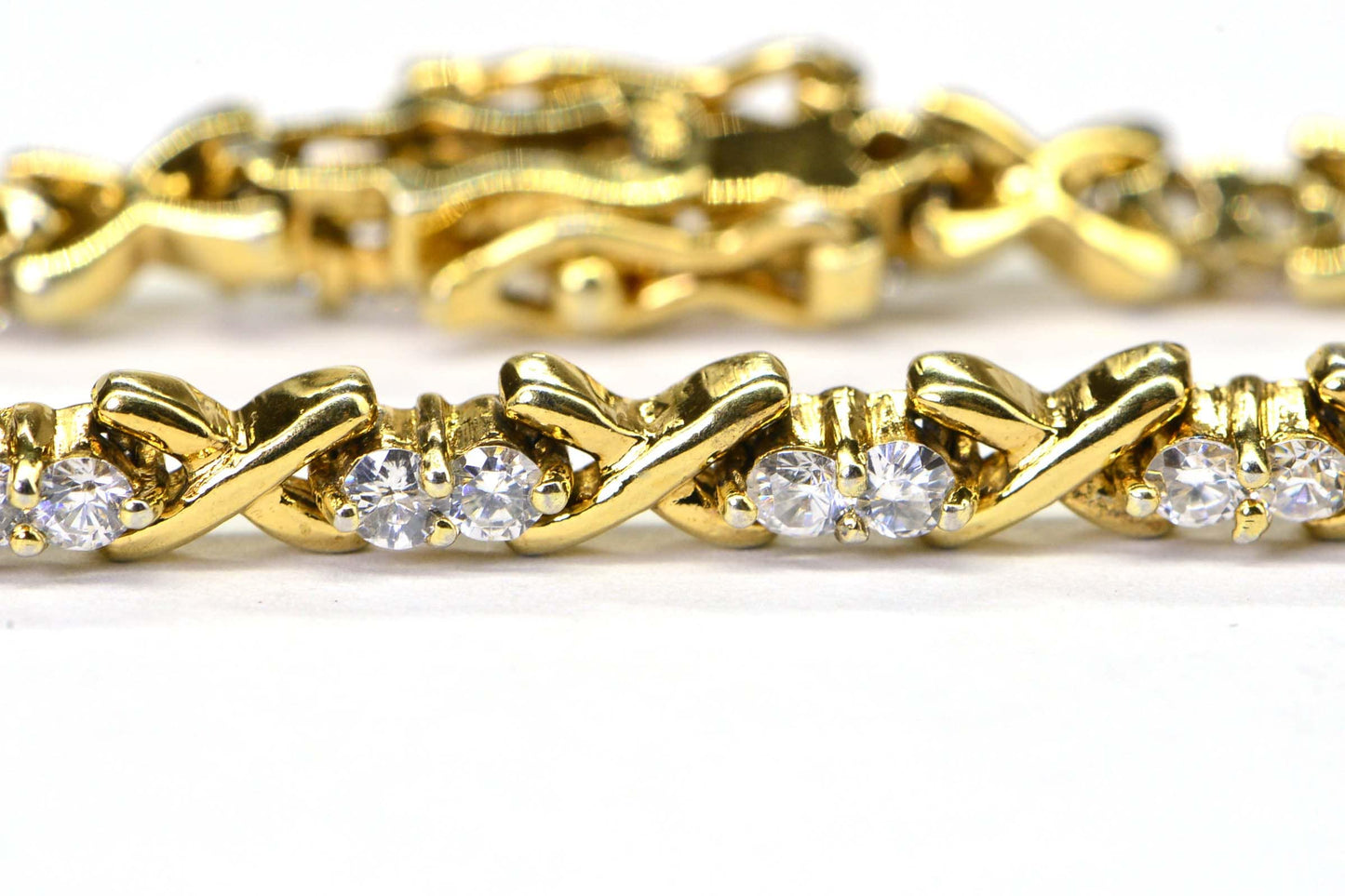 Vermeil Gold Tennis Bracelet: Double Stone Chain Link, Vintage Estate Jewelry
