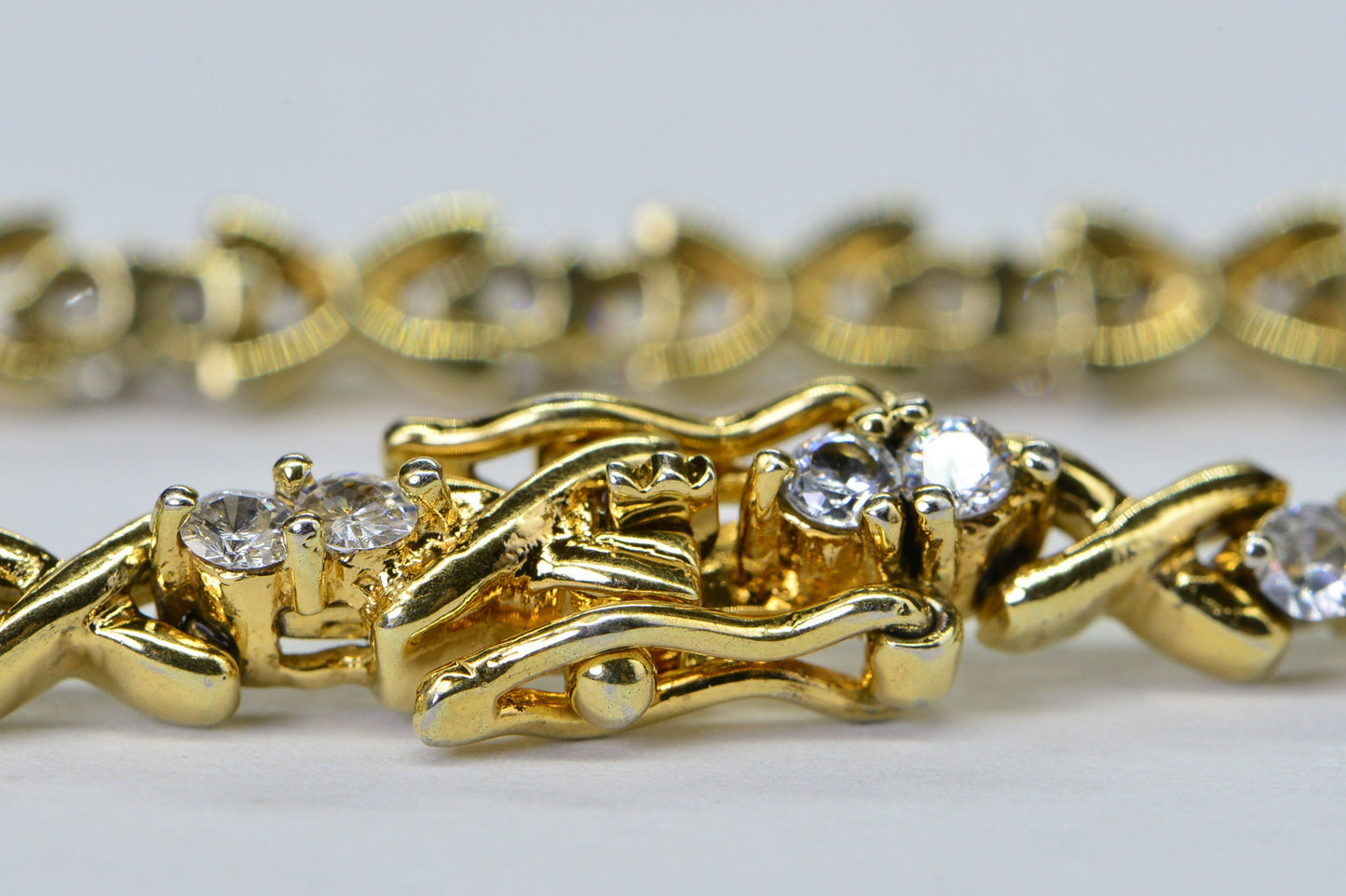 Vermeil Gold Tennis Bracelet: Double Stone Chain Link, Vintage Estate Jewelry