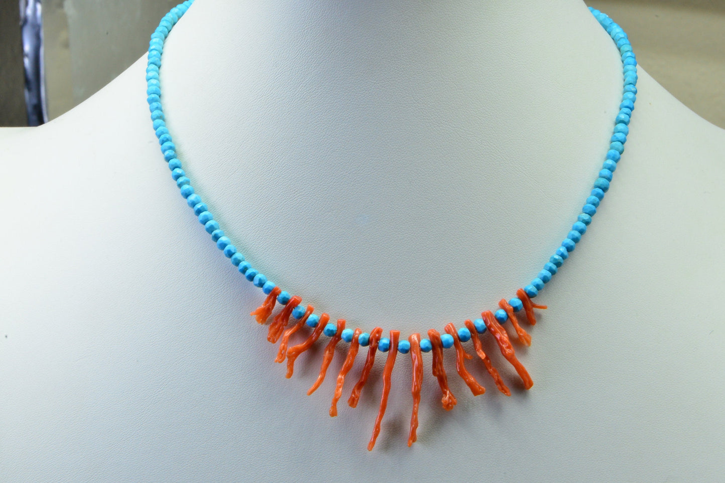 Turquoise and Coral Necklace, 14k Gold filled one layer necklace, Gift For Women