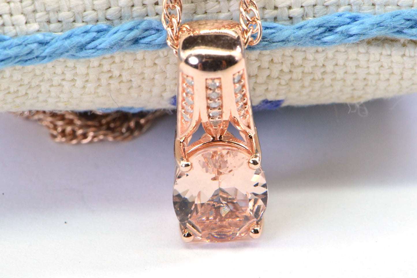 Real Diamond Morganite Necklace Pendant  Rose Gold Over Sterling Silver Necklace