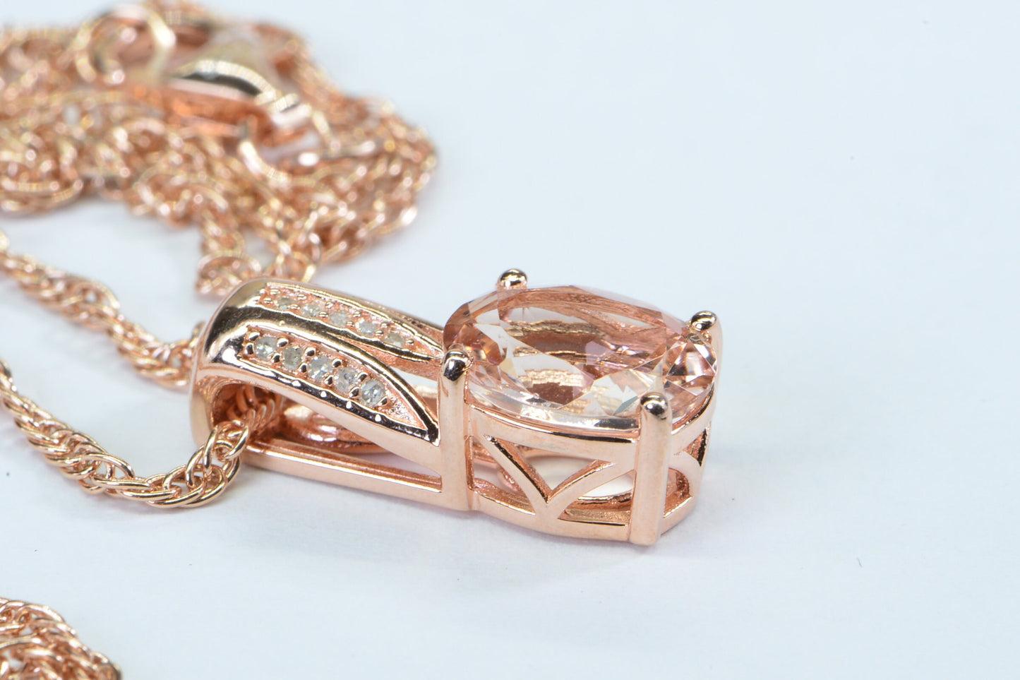 Real Diamond Morganite Necklace Pendant  Rose Gold Over Sterling Silver Necklace