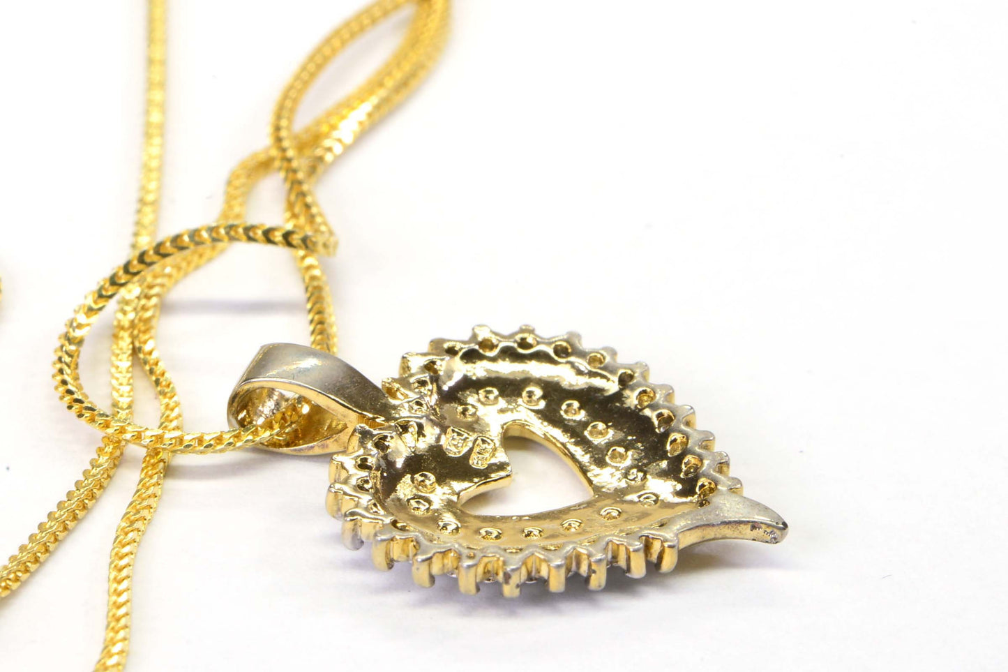 Diamond Heart Pendant Necklace: 14K Gold Over Sterling Silver, Vintage Estate