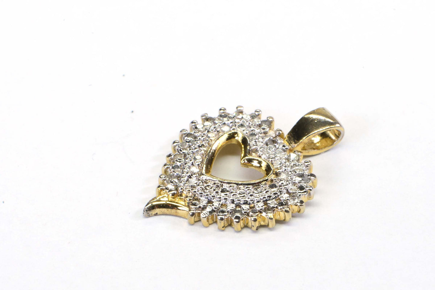 Diamond Heart Pendant Necklace: 14K Gold Over Sterling Silver, Vintage Estate