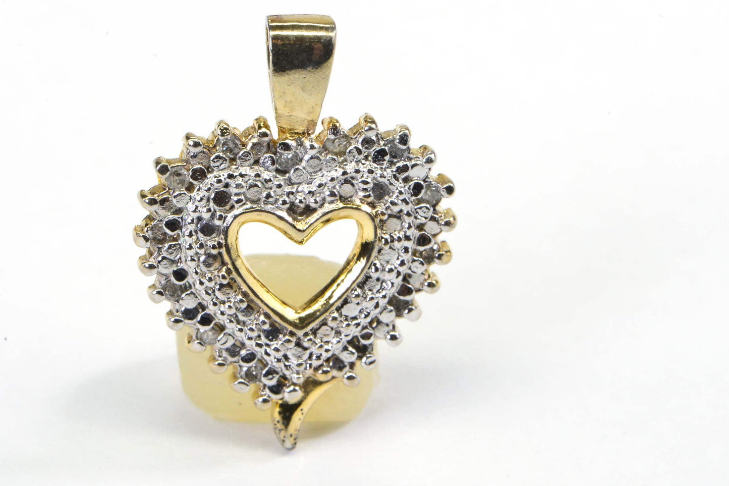 Diamond Heart Pendant Necklace: 14K Gold Over Sterling Silver, Vintage Estate