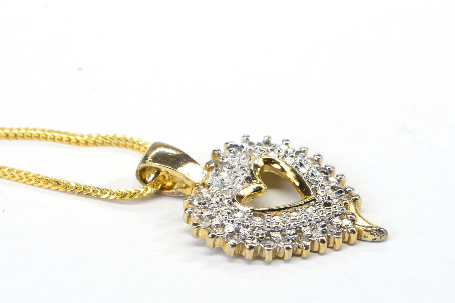 Diamond Heart Pendant Necklace: 14K Gold Over Sterling Silver, Vintage Estate