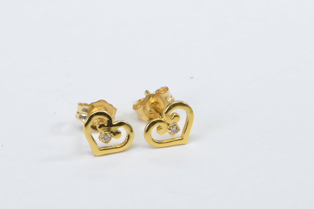 Gold Extra Small Stud  Natural Diamond Hearts Stud Earrings  14K GF Gift for Girls