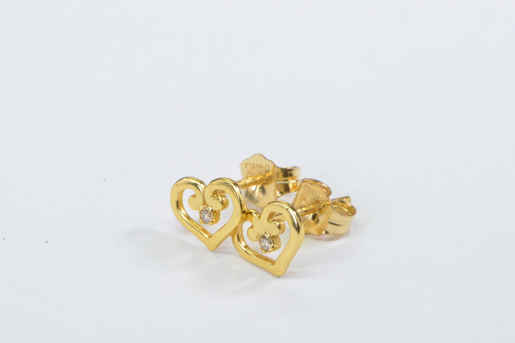 Gold Extra Small Stud  Natural Diamond Hearts Stud Earrings  14K GF Gift for Girls