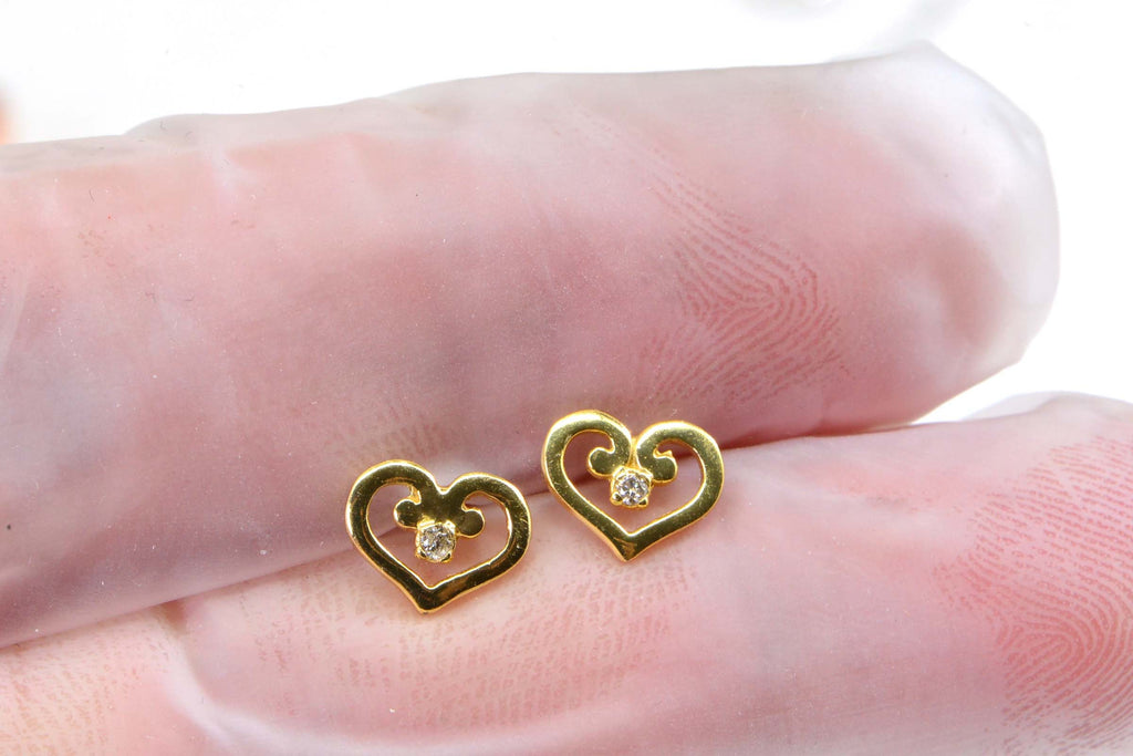 Gold Extra Small Stud  Natural Diamond Hearts Stud Earrings  14K GF Gift for Girls