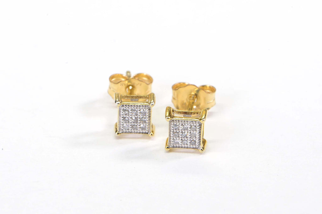 Extra Small Princes Style Diamond Stud Earrings 14K Yellow Gold Filled Square Tiny Studs