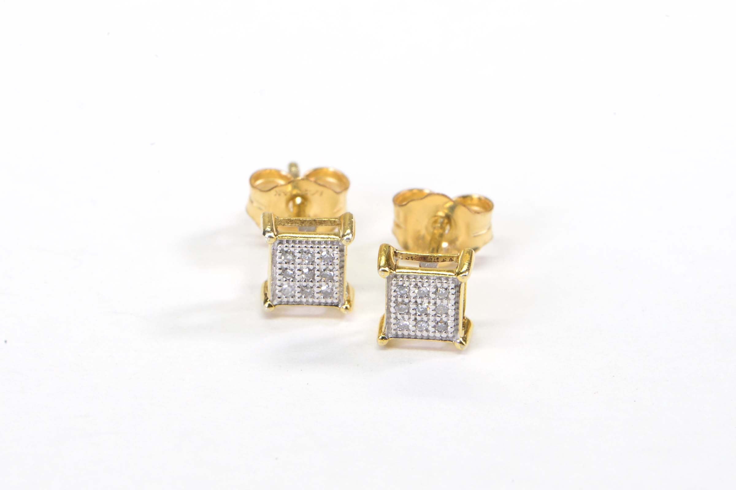 Extra Small Princes Style Diamond Stud Earrings 14K Yellow Gold Filled Square Tiny Studs