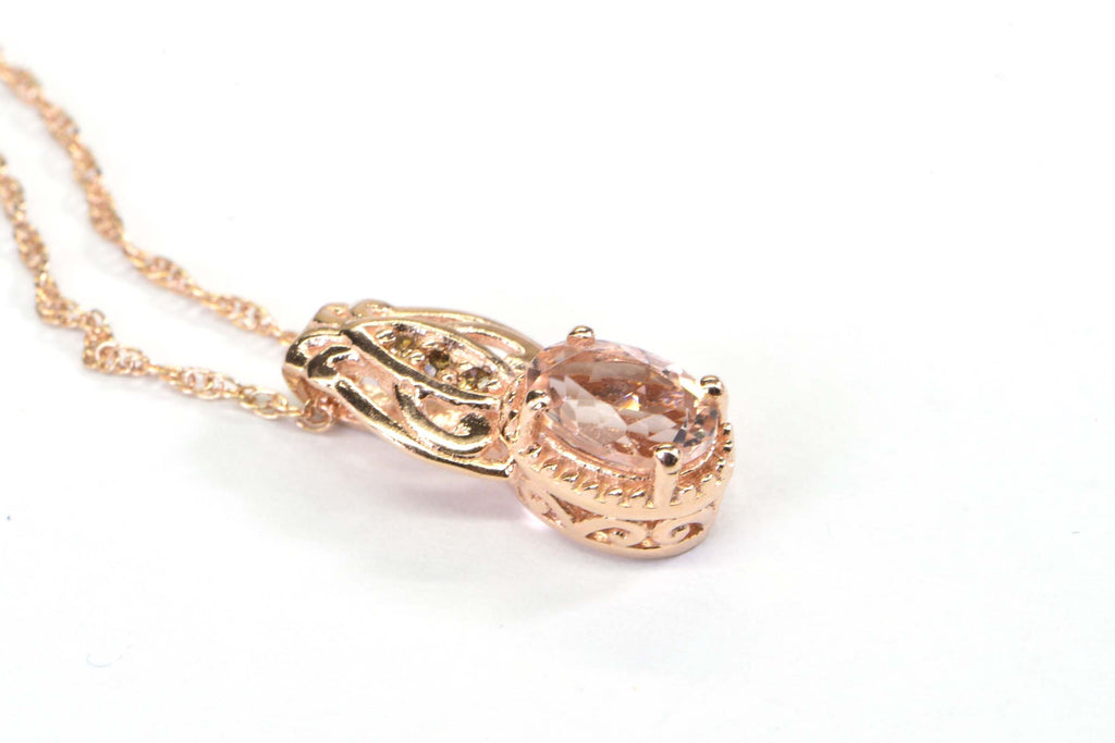 Morganite Champagne Diamond Pendant Necklace: Rose Gold Sterling Silver