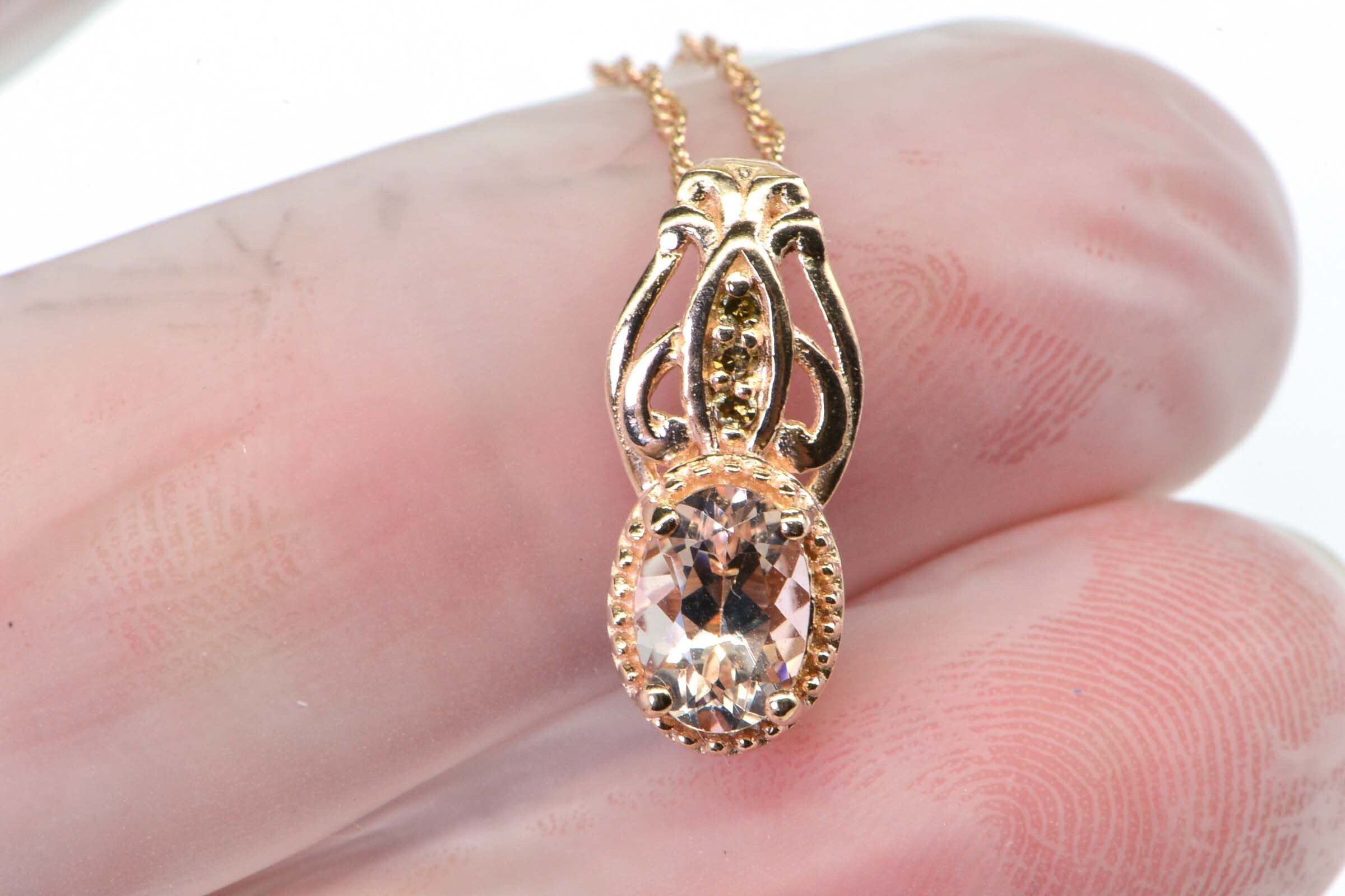 Morganite Champagne Diamond Pendant Necklace: Rose Gold Sterling Silver