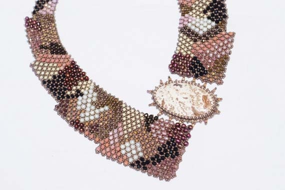 Agate Statement Necklace – Hand Cut Cabochon, Seed Bead & Pearl