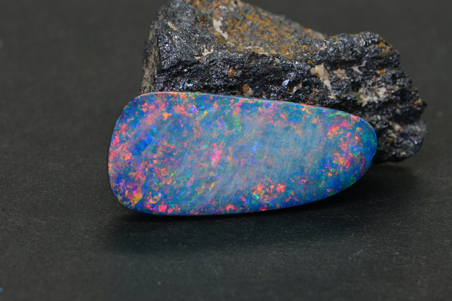 10.4 CTS  Australian Black Opal  Freeform Cabochon Metalic Rainbow Boulder Opal