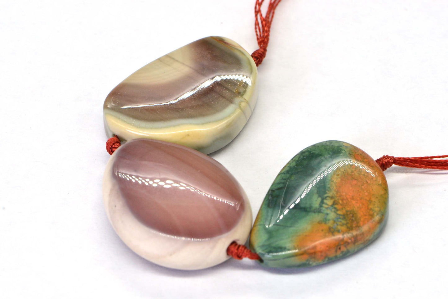 Imperial Jasper Cabochon Drilled Hole Free form Triangle Lot 3 Stone