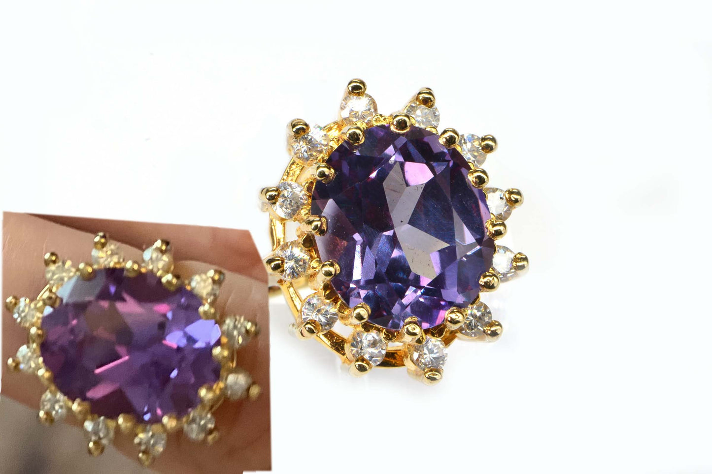 Alexandrite Change Color Diamond Accent  14K Yellow Gold over Sterling silver
