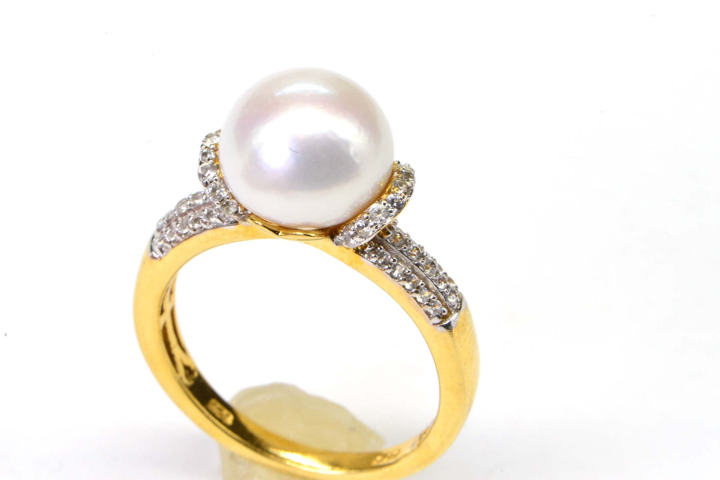 13mm Golden South Sea Pearl Ring: 14K Gold Vermeil, CZ Accents