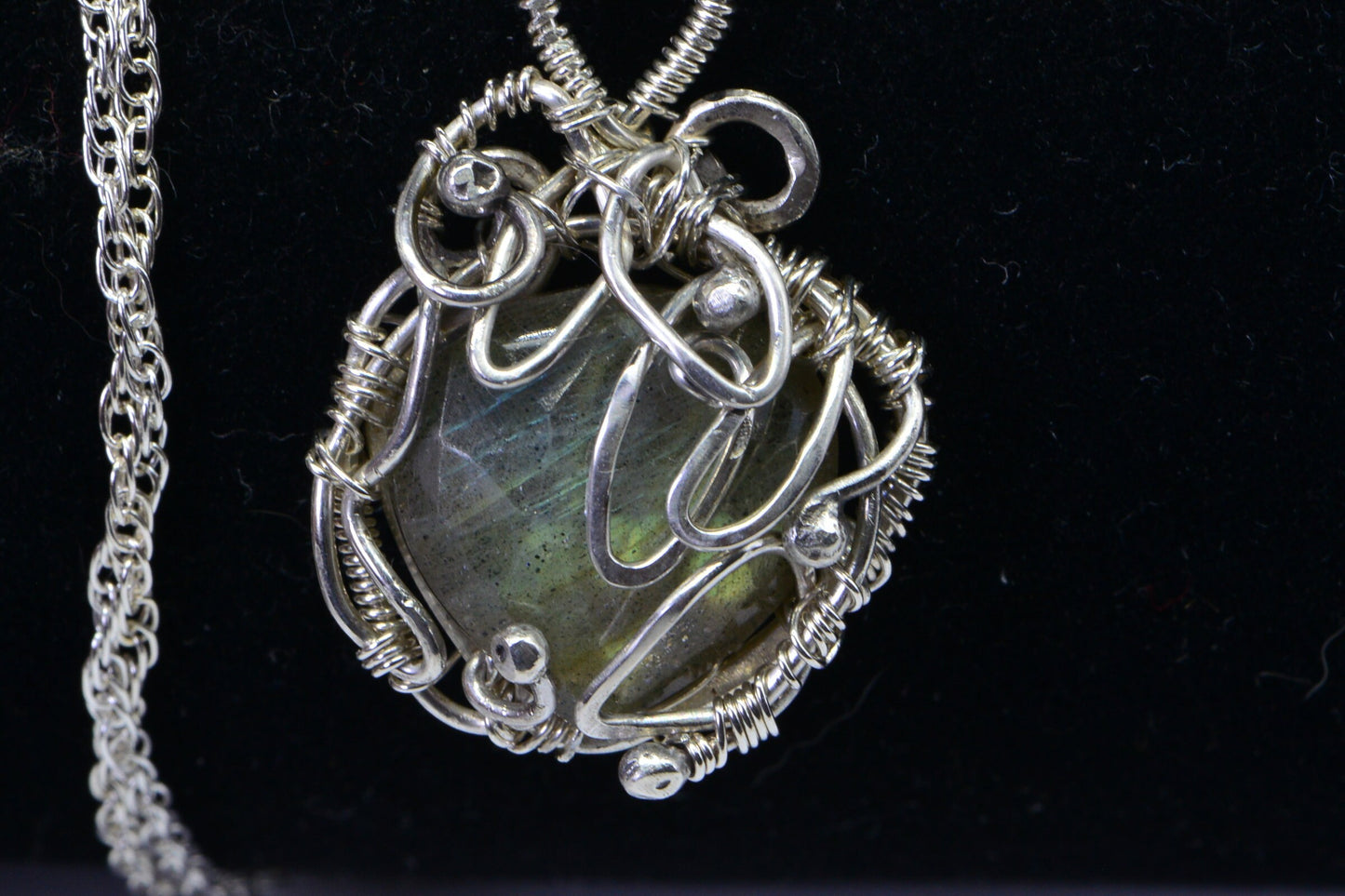 Labradorite Sterling Silver Wire Wrapped Pendant, Handmade Jewelry