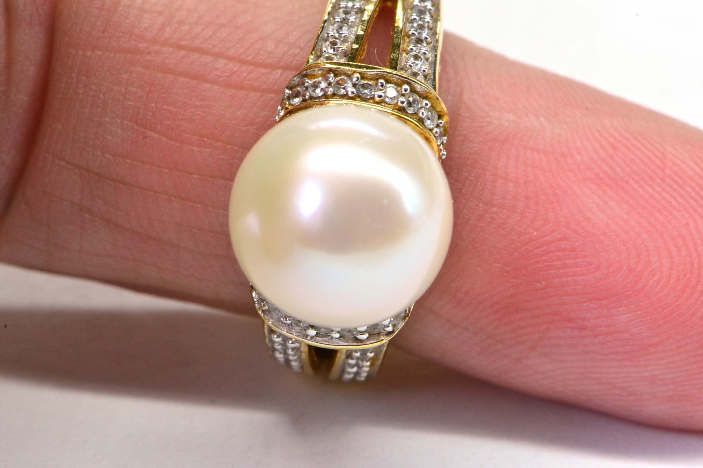 Australian South Sea Pearl Ring: 14K Yellow Gold over Sterling Silver