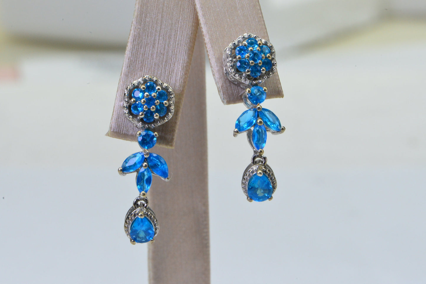 Apatite Teardrop Earrings, Platinum Over Sterling Silver Flower Studs