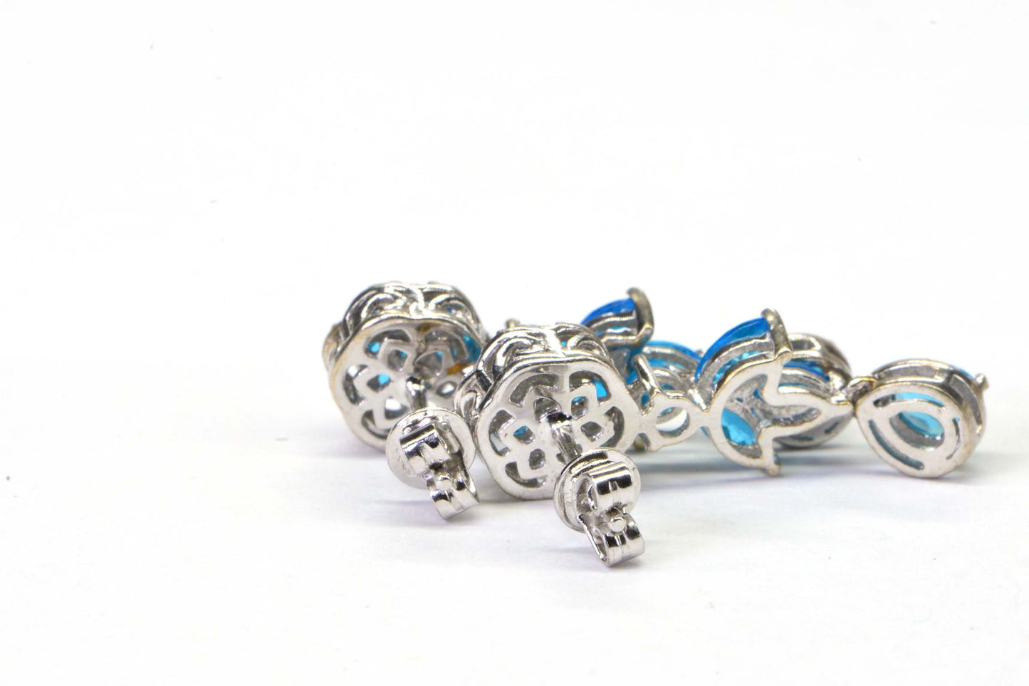 Apatite Teardrop Earrings, Platinum Over Sterling Silver Flower Studs