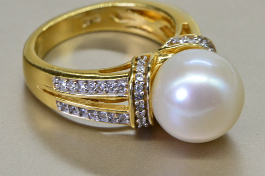 Australian South Sea Pearl Ring: 14K Yellow Gold over Sterling Silver