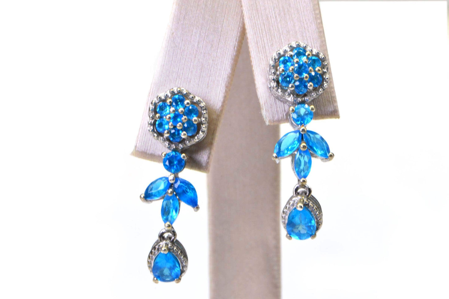 Apatite Teardrop Earrings, Platinum Over Sterling Silver Flower Studs
