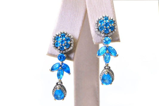 Apatite Teardrop Earrings, Platinum Over Sterling Silver Flower Studs