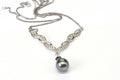 Black Akoya Pearl Necklace: Sterling Silver CZ Diamond Pendant