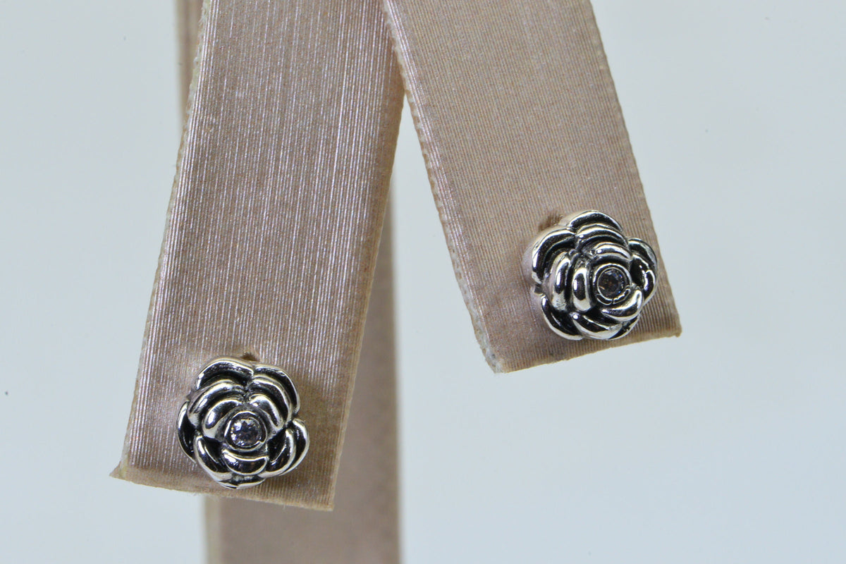 Tiny Flower Stud Earrings For Kids Sterling Silver Simulated Diamond stud