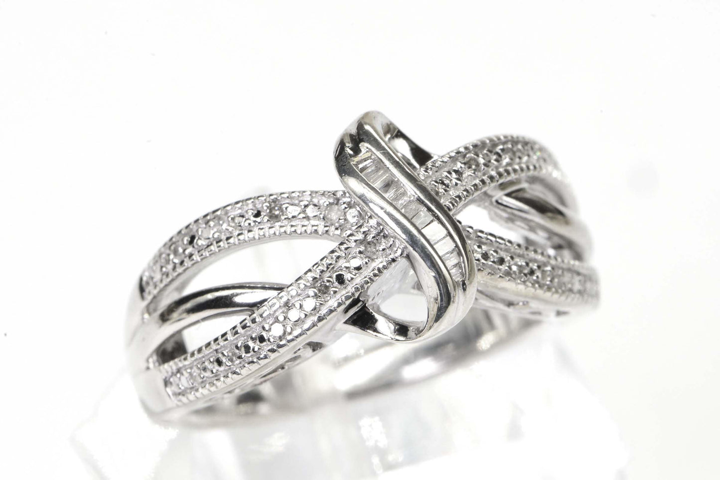 Baguette Diamond Knot Ring: Sterling Silver Anniversary Band, Size 8