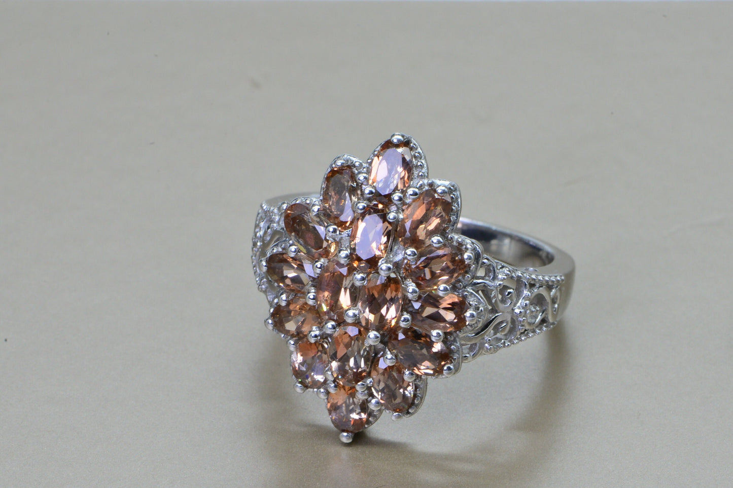 Marquise Tourmaline Sterling Silver Ring: Multi Stone Cocktail Ring