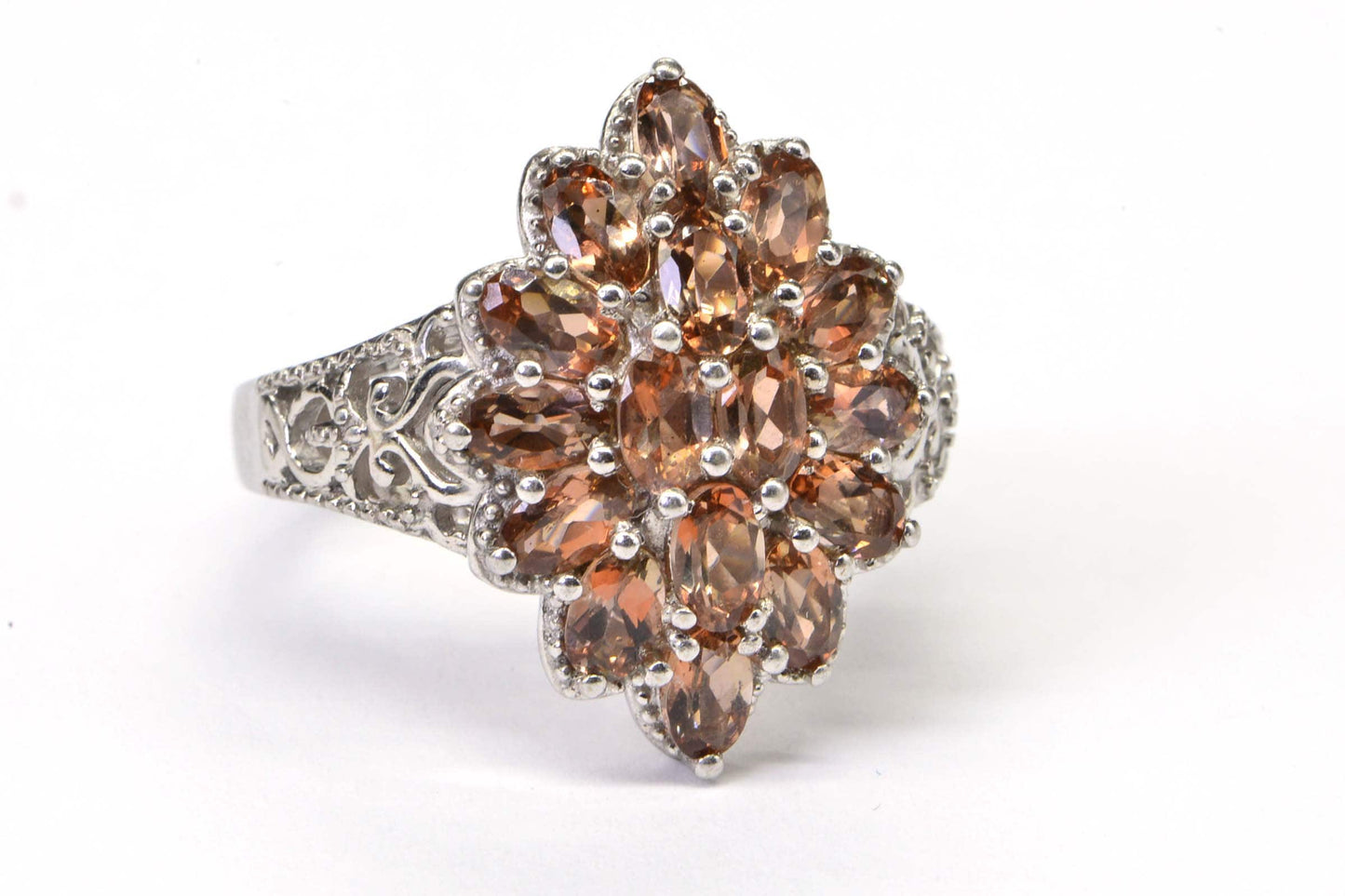 Marquise Tourmaline Sterling Silver Ring: Multi Stone Cocktail Ring