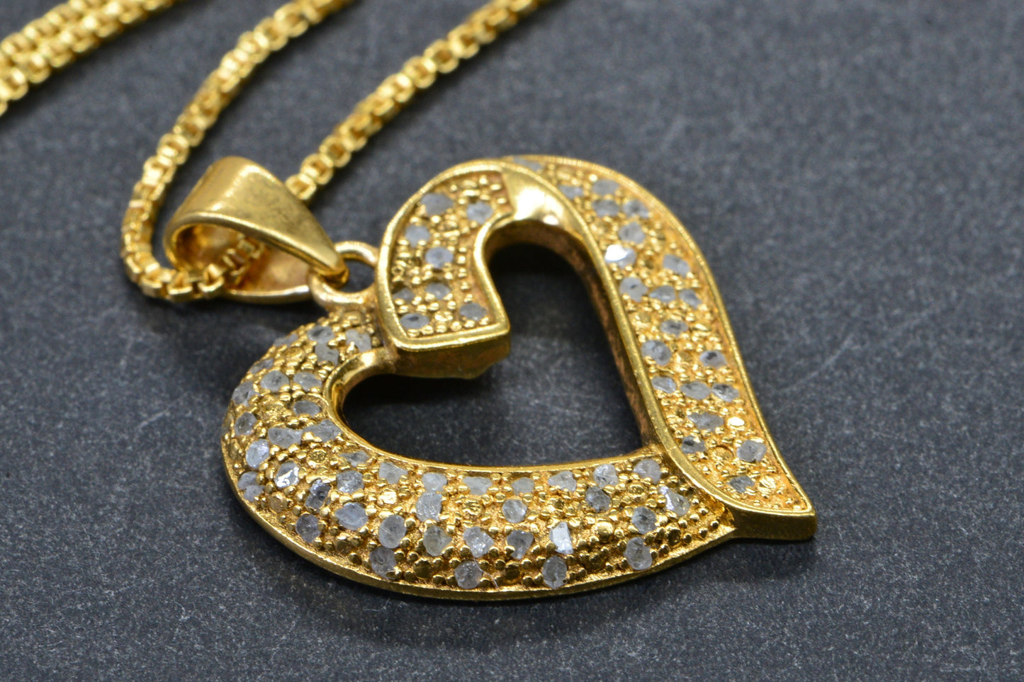 Salt and Pepper Diamond Heart Pendant Necklace: 24K Gold Over Sterling Silver