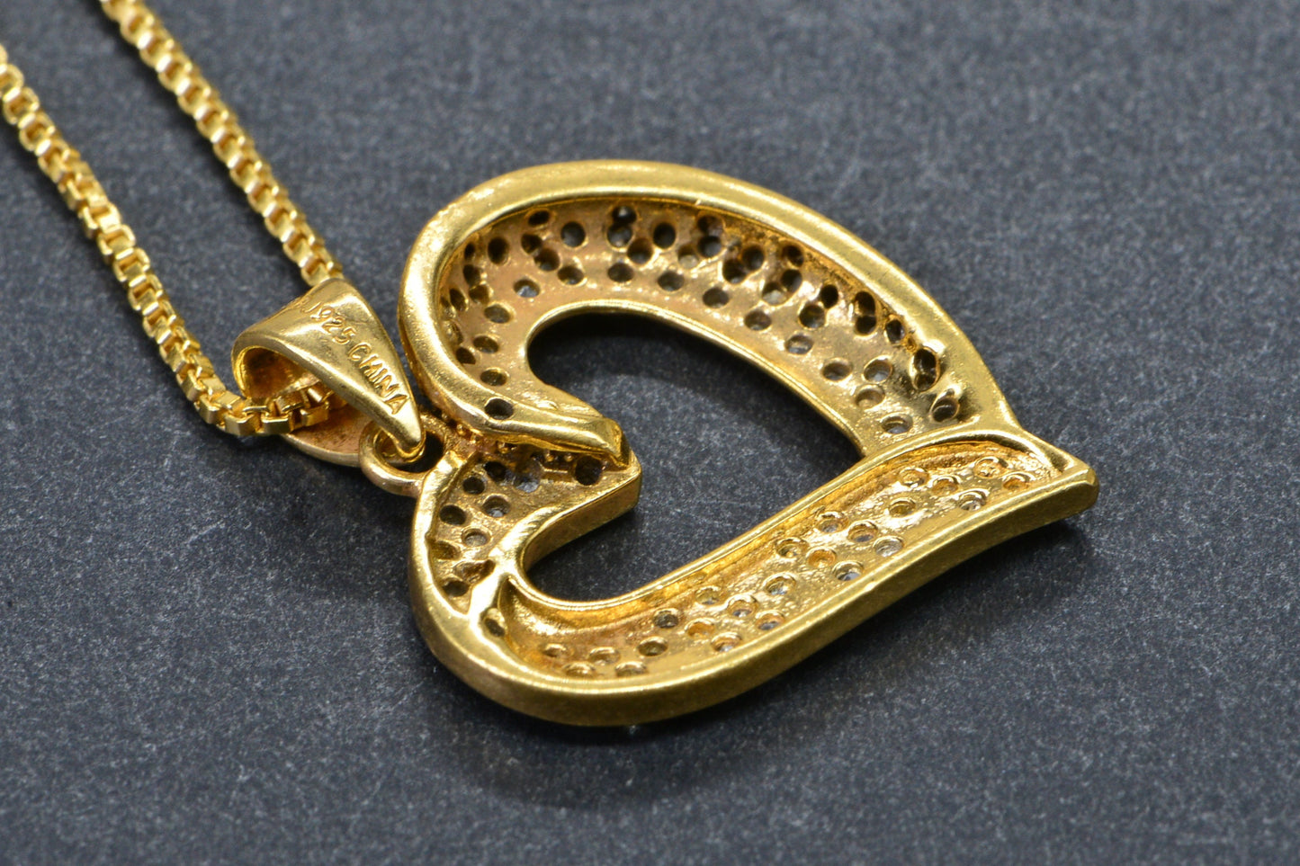 Salt and Pepper Diamond Heart Pendant Necklace: 24K Gold Over Sterling Silver