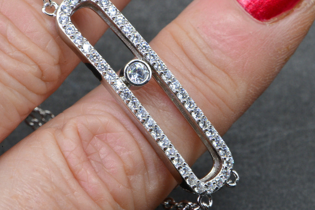 Simulated Diamond Sparkly Silver Bar Bracelet Sterling Silver