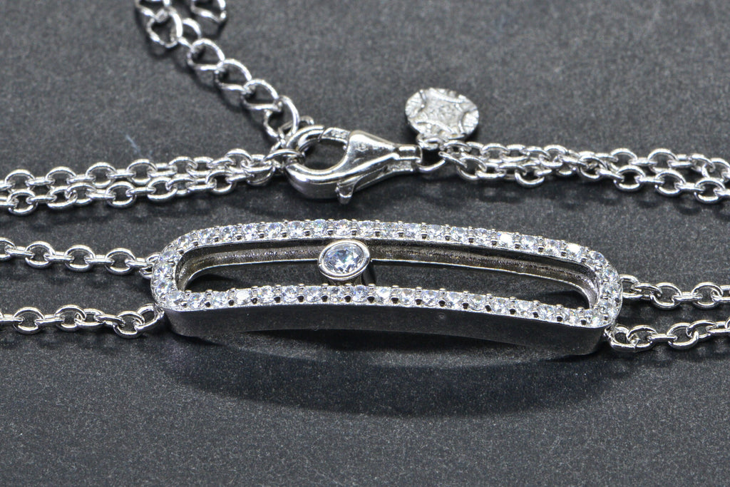 Simulated Diamond Sparkly Silver Bar Bracelet Sterling Silver