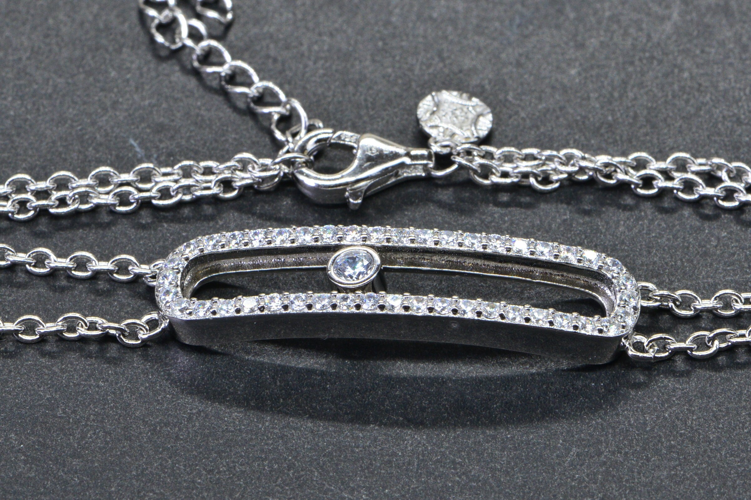 Simulated Diamond Sparkly Silver Bar Bracelet Sterling Silver